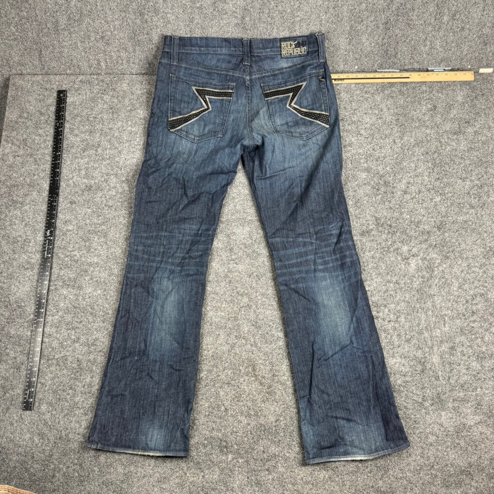 Rock & Republic Jeans Mens Size 38 Blue Bootcut Studded Pocket Denim USA Made